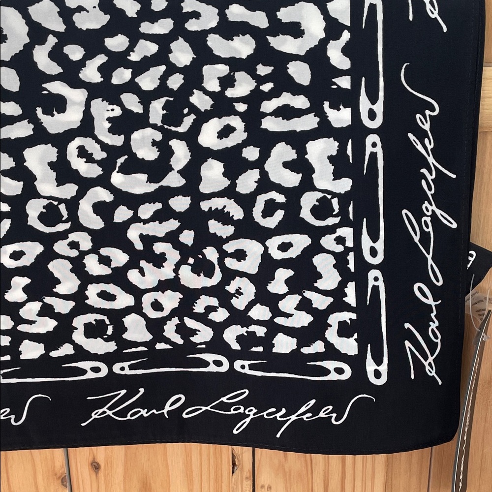 Karl Lagerfeld Black and White Leopard Print Scarf - Picture 2 of 4